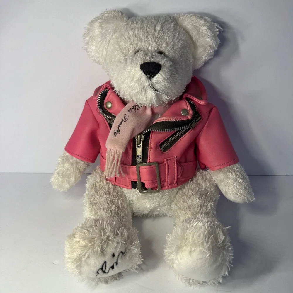 Elvis Presley Graceland Vintage White Teddy Bear Pink Moto Jacket 2004 12inch